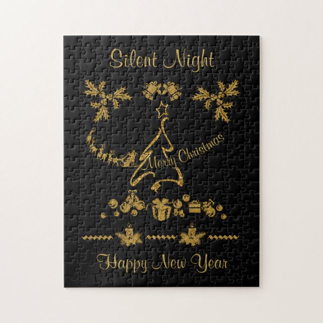 Puzzle Parties scintillant d'or Joyeux Noël, Père Noël (Vertical)