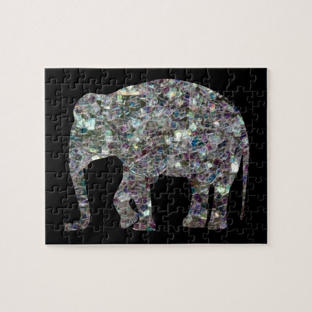 Puzzle Parties scintillant en mosaïque argentée Eléphant (Horizontal)