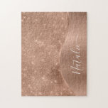 Puzzle Parties scintillant métal Rose or personnalisé<br><div class="desc">Personnalisez facilement ce puzzle à motif rose or brossé métal et faux parties scintillant glamour avec votre propre nom personnalisé.</div>