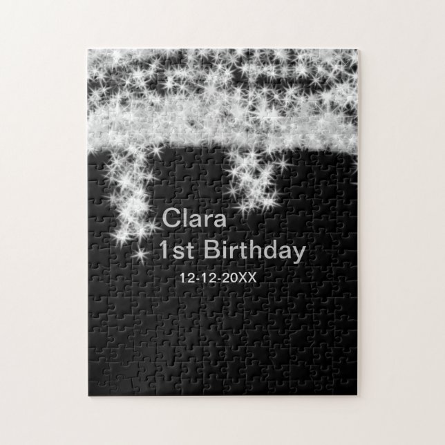 Puzzle Parties scintillant noire en argent ajouter le nom (Vertical)