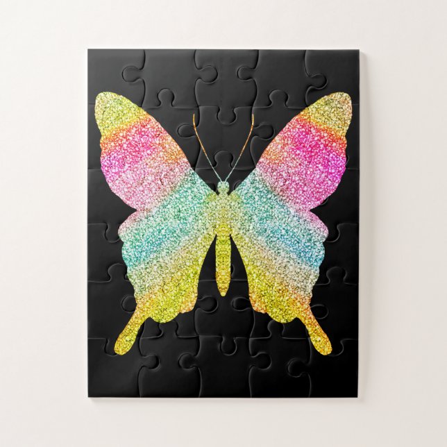 Puzzle Parties scintillant noire solide colorée papillon  (Vertical)