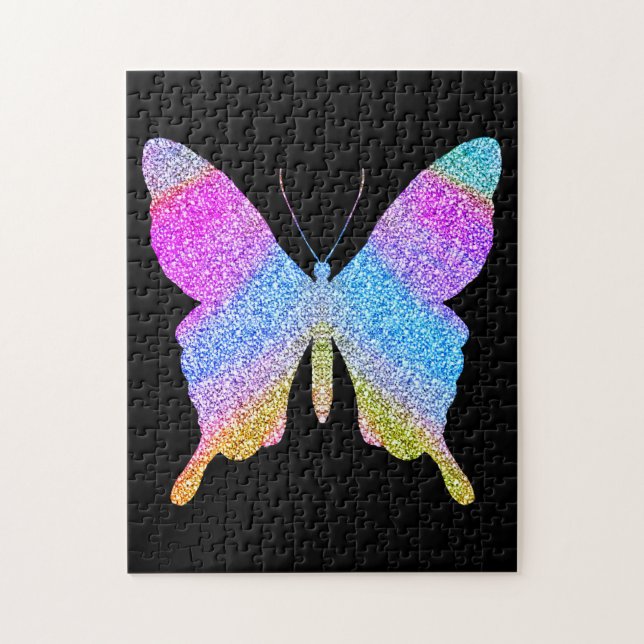 Puzzle Parties scintillant noire solide colorée papillon  (Vertical)