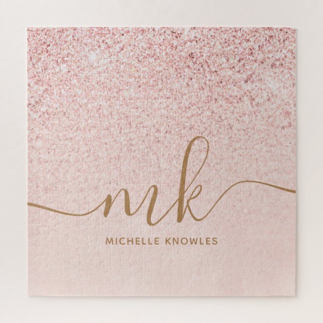 Puzzle Parties scintillant or Rose tendance Initiales fan (Vertical)