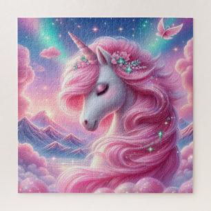 Puzzle Parties scintillant unicorne rose et bleu clair