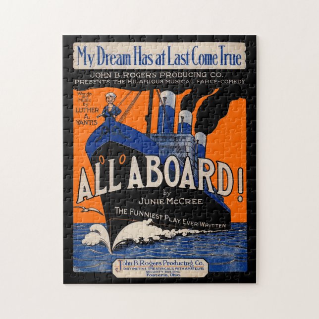 Puzzle partition musicale imprimée de 1921 All Aboard (Vertical)