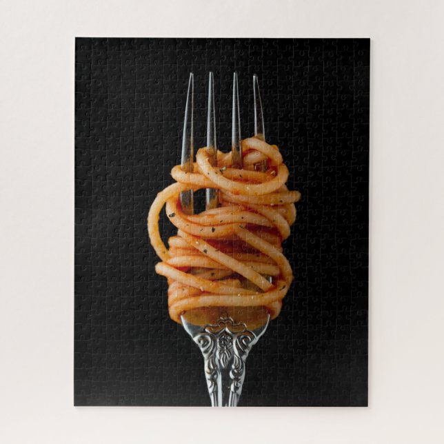 Puzzle Pasta spun on a Fork, Food Spaghetti (Vertical)