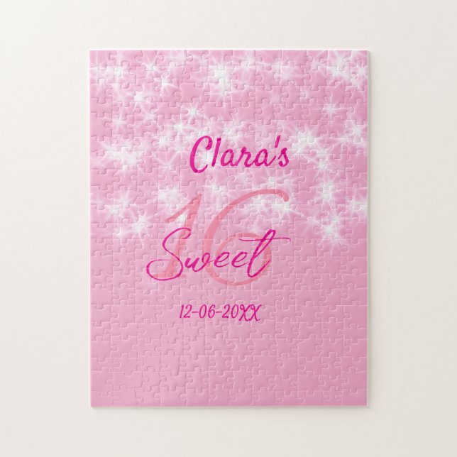 Puzzle Pastel bébé rose doux 16 anniversaire ajouter nom  (Vertical)