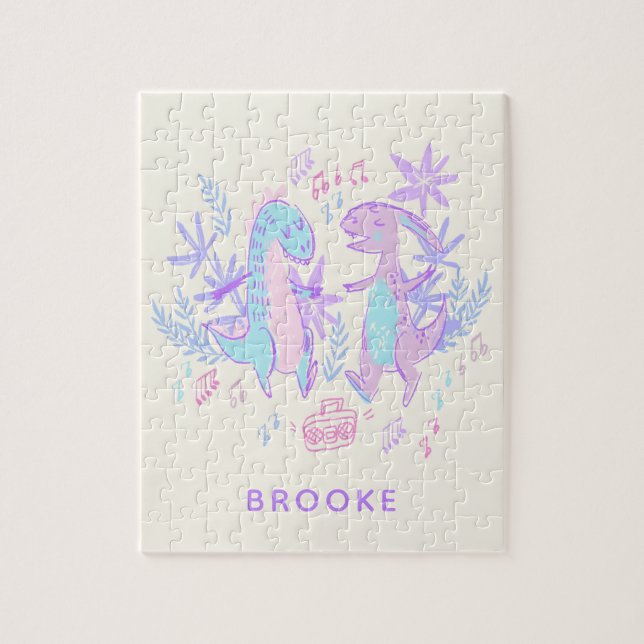 Puzzle Pastel Dancing Dinosaures Purple Bleu Personnalisé (Vertical)