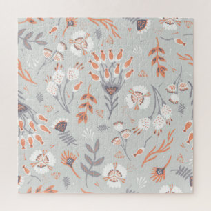 Puzzle Pastel Grey Orange Floral : Élégance Vintage