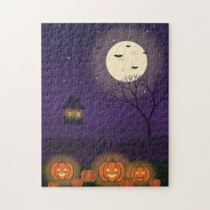 Puzzle Patch de citrouilles éclairé par la lune Halloween