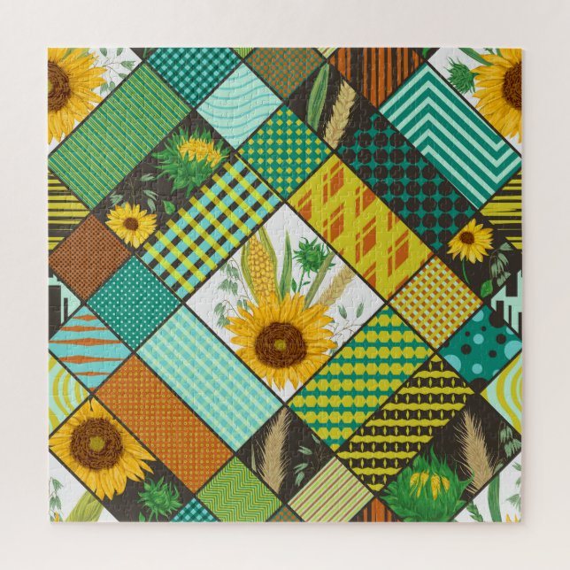 Puzzle Patchwork de céréales, tournesols, motif géométriq (Vertical)