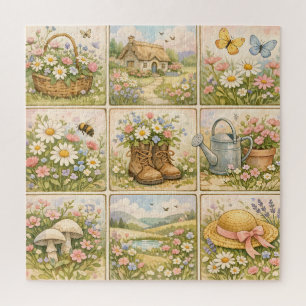 Puzzle Patchwork de jardin de fleurs sauvages Cottagecore