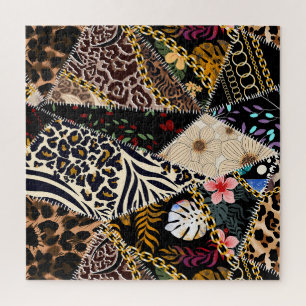 Puzzle Patchwork Leopard : Ethnic Lining Design.