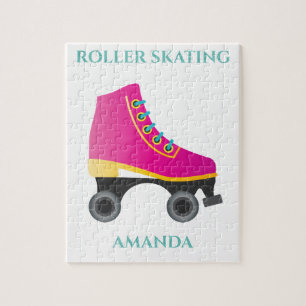 Puzzle Patineuse à roulettes avec le nom de l'enfant.