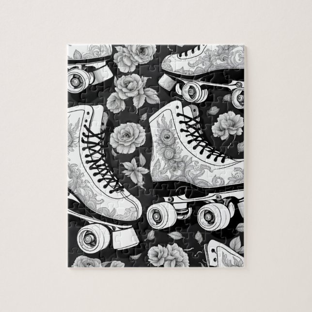 Puzzle Patins à quatre roues roses Noir Blanc Design (Vertical)
