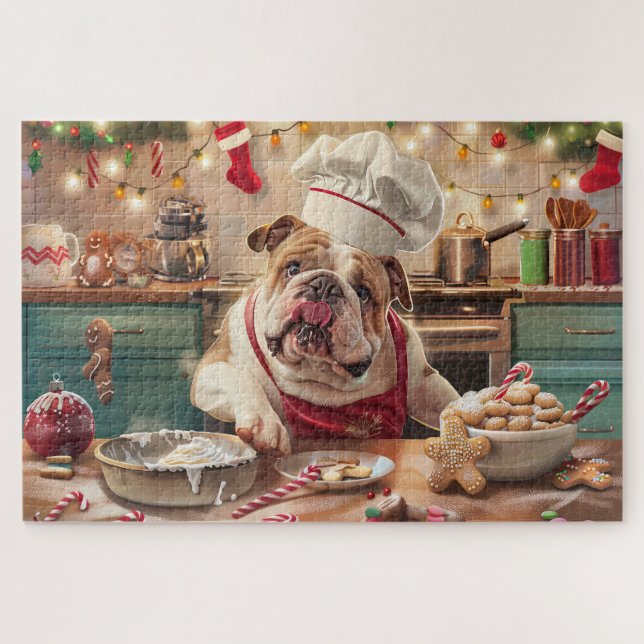 Puzzle Pâtisserie de Noël à Bulldog anglais : Festive Chr (Horizontal)