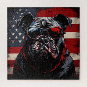 Puzzle Patriot Bulldog avec drapeau américain 4 juillet