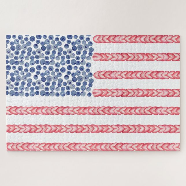 Puzzle Patriotic American Flag In Watercolor (Horizontal)