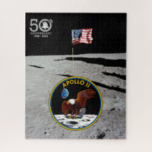 Patriotic Apollo 11 Moon Mission patch and flag,