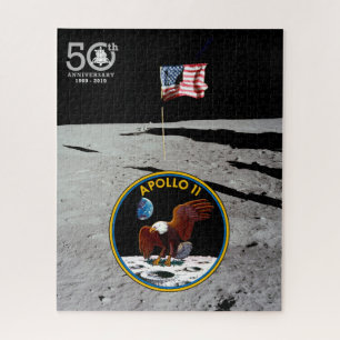 Puzzle Patriotic Apollo 11 Moon Mission patch and flag,