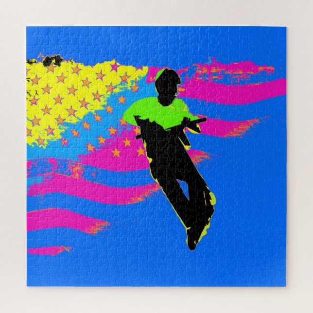 Puzzle Patriotique Scooter Rider et US Drapeau Artwork (Vertical)