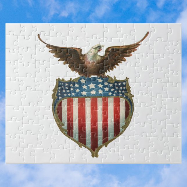 Puzzle Patriotisme Vintage, Aigle fier sur Drapeau Améric (Créateur téléchargé)