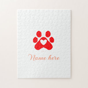 Puzzle Patte de chien cœur rouge animal familier ajouter