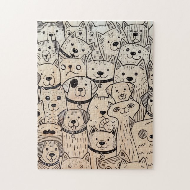 Puzzle Patte ensemble foule fantaisiste de chiens et de c (Vertical)