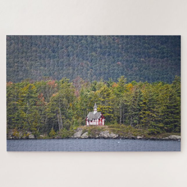 Puzzle Paulist Chapel on Lake George, New York Poster (Horizontal)