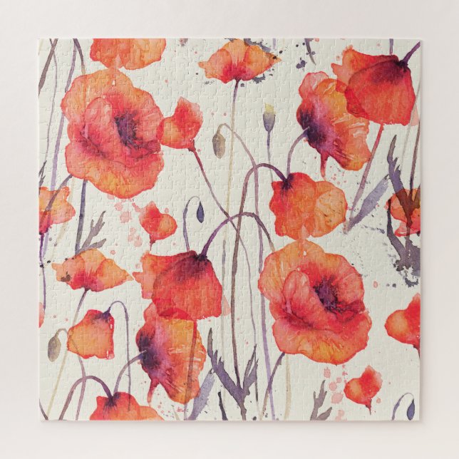 Puzzle Pavot rouge sauvage, motif d'aquarelle (Vertical)
