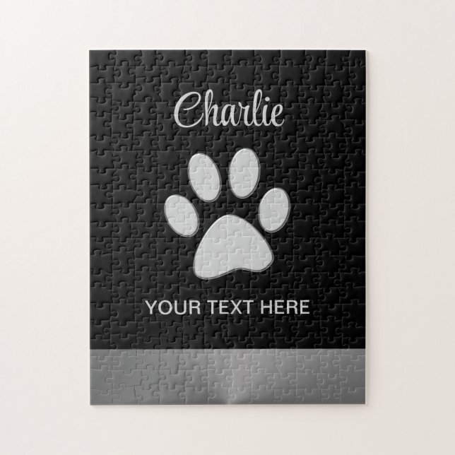 Puzzle Paw Chien Argent sur arrière - plan noir (Vertical)
