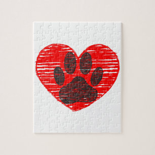Puzzle Paw Chien Croquis Dans Le Coeur Rouge