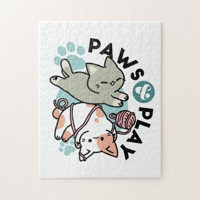 Puzzle Paws and Play – Adorable Cat Illustration (Vertical)