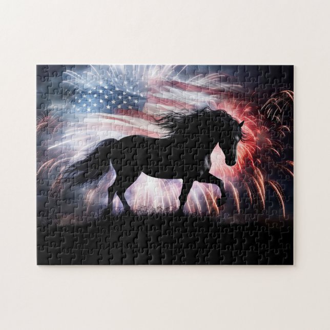 Puzzle Pays Western Horse et drapeau (Horizontal)