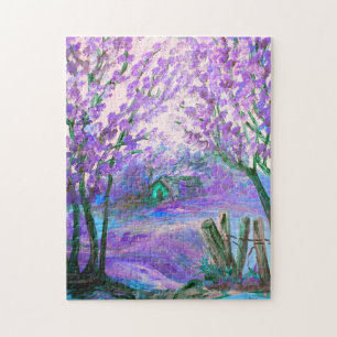 Puzzle Paysage abstrait de pourpre avec des arbres