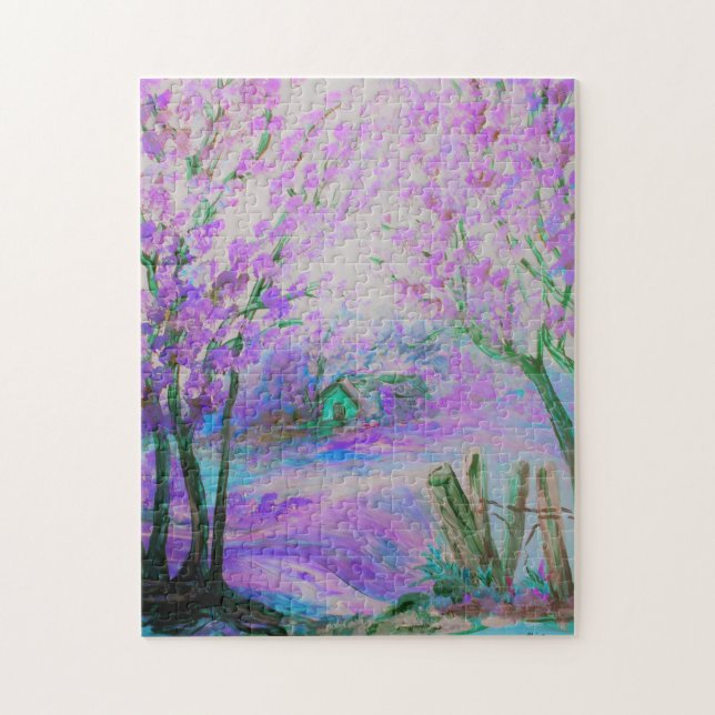 Puzzle Paysage abstrait rose avec les arbres et le (Vertical)