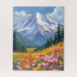 Puzzle Paysage aquarelle de fleurs sauvages de montagne