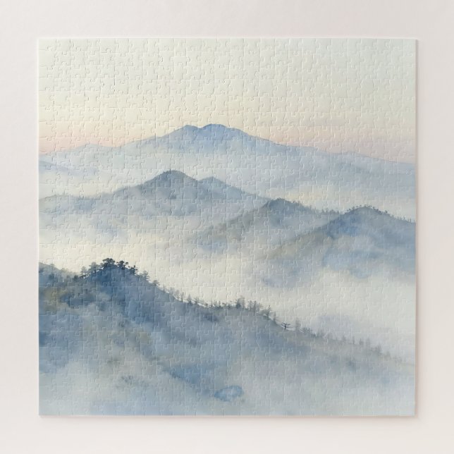 Puzzle Paysage aquarelle de montagne brumeuse (Vertical)