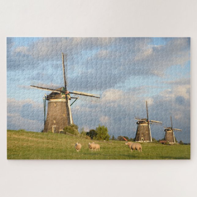 Puzzle Paysage avec des moulins à vent et des moutons (Horizontal)