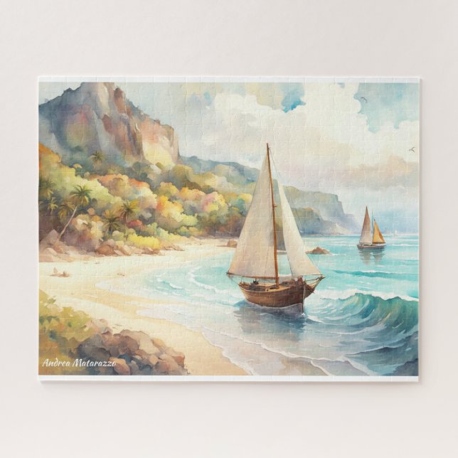 Puzzle Paysage avec mer et voiliers (Horizontal)