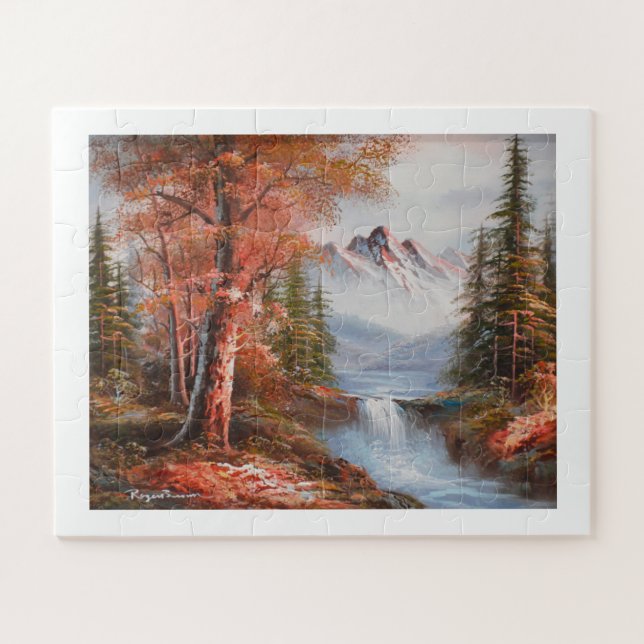 Puzzle Paysage avec montagnes et cascade (Horizontal)