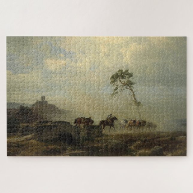 Puzzle Paysage avec ruines du château et cavaliers (Horizontal)