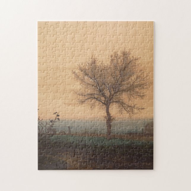 Puzzle Paysage avec un arbre dénudé et un laboureur (Vertical)