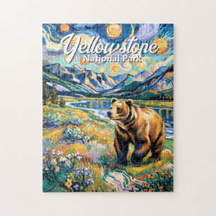 Puzzle Paysage Coloré de Yellowstone Ours Animal Vintage