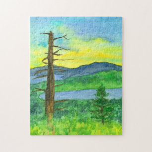Puzzle Paysage d'aquarelle Mountain Sunrise