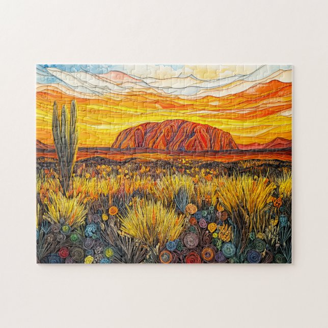 Puzzle Paysage d'arrière-pays d'Uluru dans le style de qu (Horizontal)