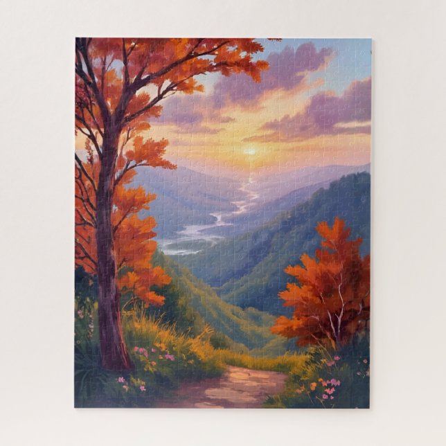 Puzzle Paysage d'automne Aquarelle Peinture de feuillage  (Vertical)