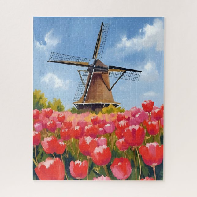 Puzzle Paysage de champ de tulipes de moulin à vent holla (Vertical)