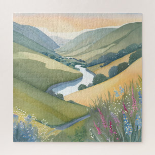 Puzzle Paysage de collines ondoyantes Aquarelle Belle