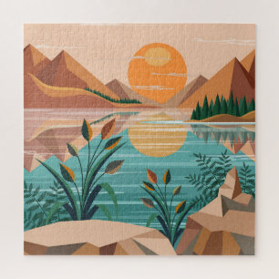 Puzzle Paysage de coucher de soleil au lac de montagne pa